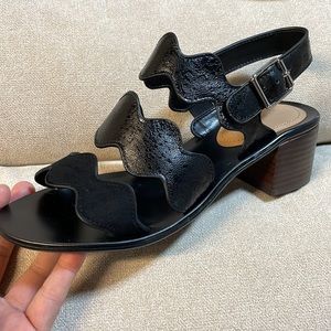 NIB (6) Marc Fisher Omalla black multi genuine leather slingback sandals cut out